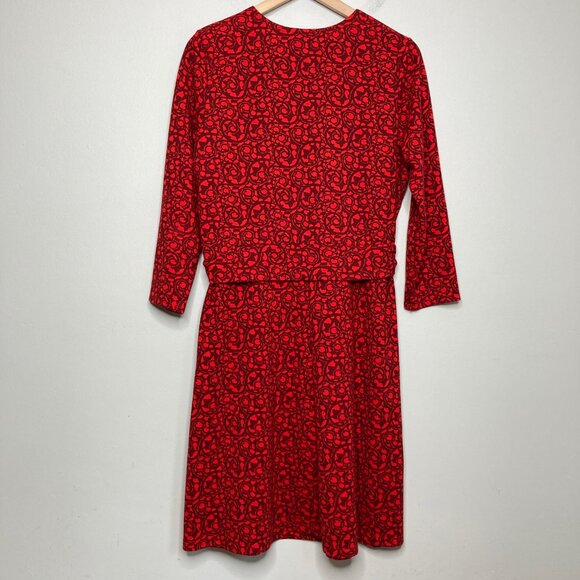 Lands End Dress Womens Large Red Jersey Faux Wrap Graphic Print Career Office - Picture 3 of 10